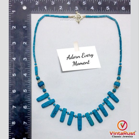 Vintage Turquoise Stone Beaded Choker Necklace - Picture 6 of 7